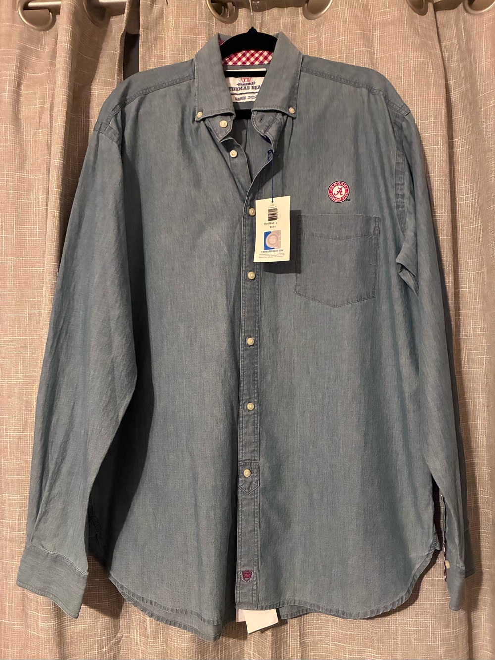 NWT Thomas Dean Alabama Crimson Tide Chambray Button Down Shirt Large